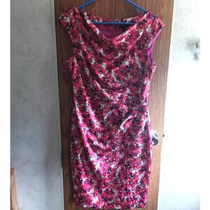 Ann Taylor Ruched Bodycon Dress Pink Floral Sleeveless Fitted Cocktail Flatterin